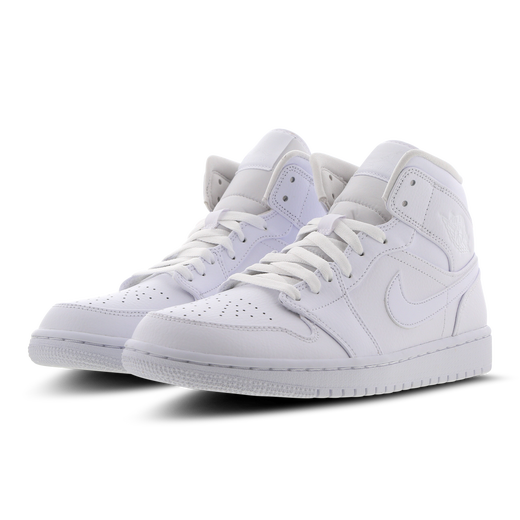 Air Jordan 1 Mid,Tomaia in pelle, Battistrada in gomma piena Colore White/Bianco