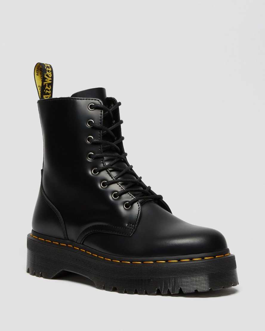 Stivaletto Pelle Jadon Polished Smooth Nero con cerniera laterale e lacci