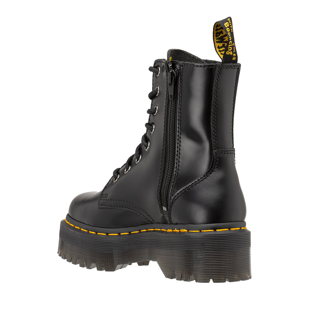 Stivaletto Pelle Jadon Polished Smooth Nero con cerniera laterale e lacci