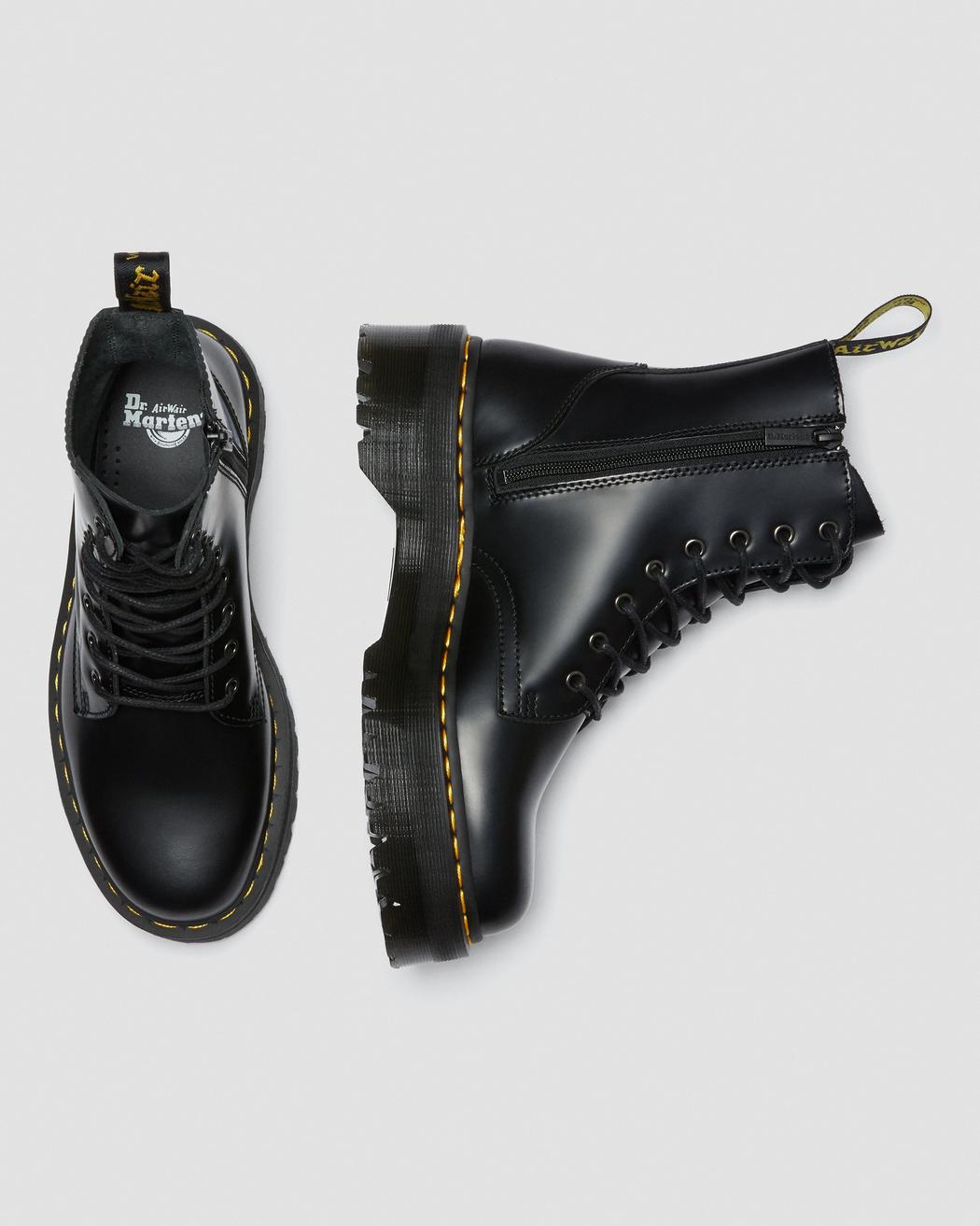 Stivaletto Pelle Jadon Polished Smooth Nero con cerniera laterale e lacci