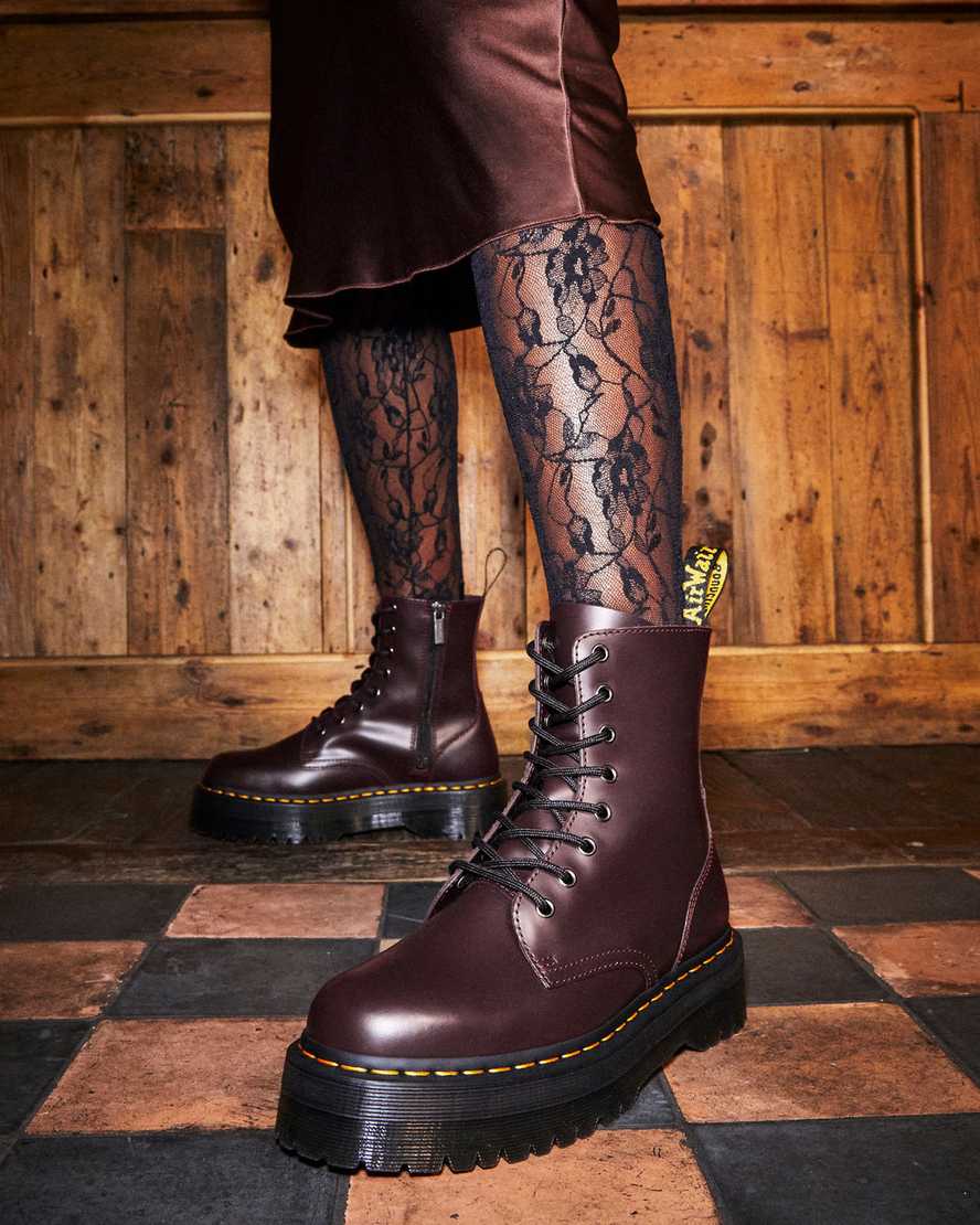 Stivaletto Platform Jadon Pelle Liscia cerniera laterale e lacci Burgundy