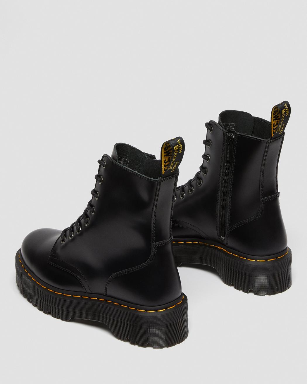 Stivaletto Pelle Jadon Polished Smooth Nero con cerniera laterale e lacci