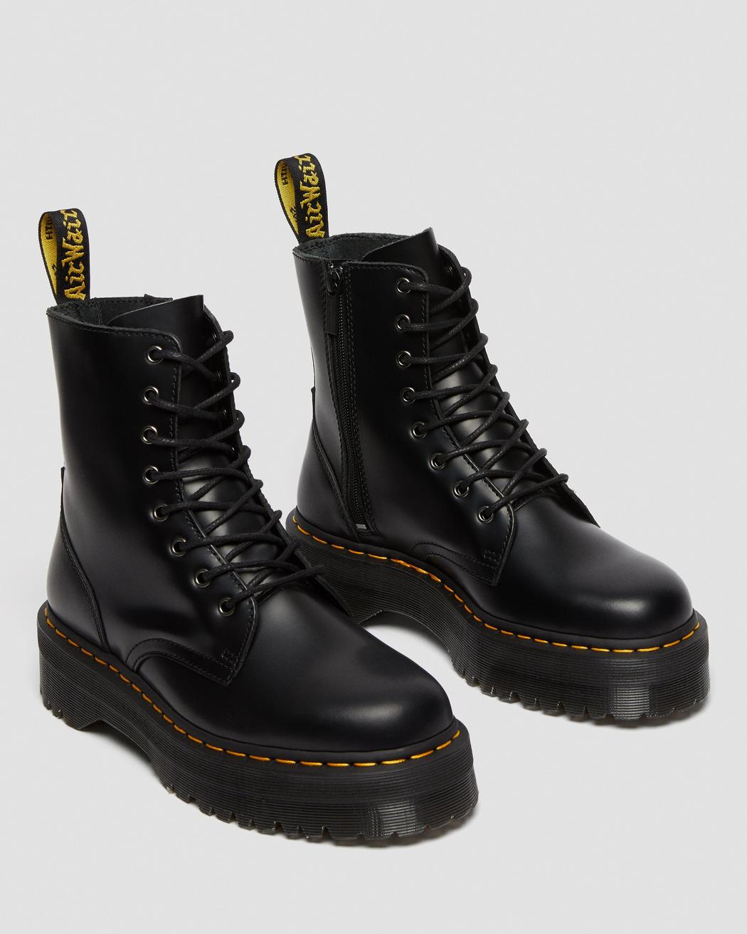 Stivaletto Pelle Jadon Polished Smooth Nero con cerniera laterale e lacci