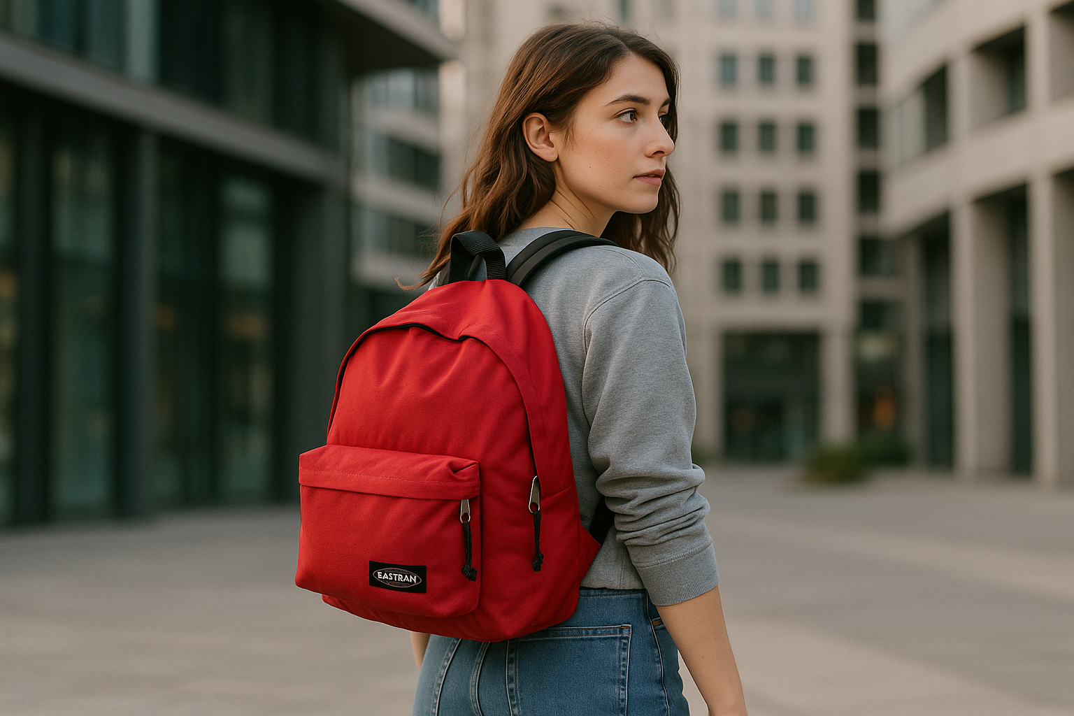 ragazza che indossa zaino rosso eastpack